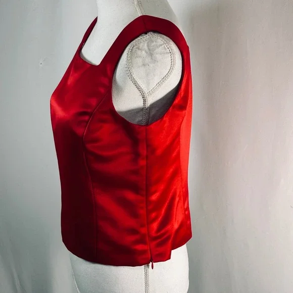 Talbots Petites Red Satin Square Neck Sleeveless Top Blouse Size 6P CA 23147 - Picture 4 of 7